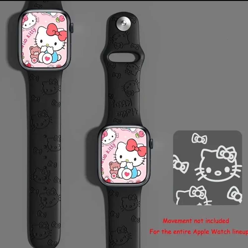 NEW SANRIO HELLO KITTY Black Silicone Embossed Watch Band Apple Watch 38/40/41